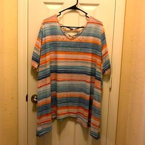 Catherines multi striped top w/ rhinestone detail